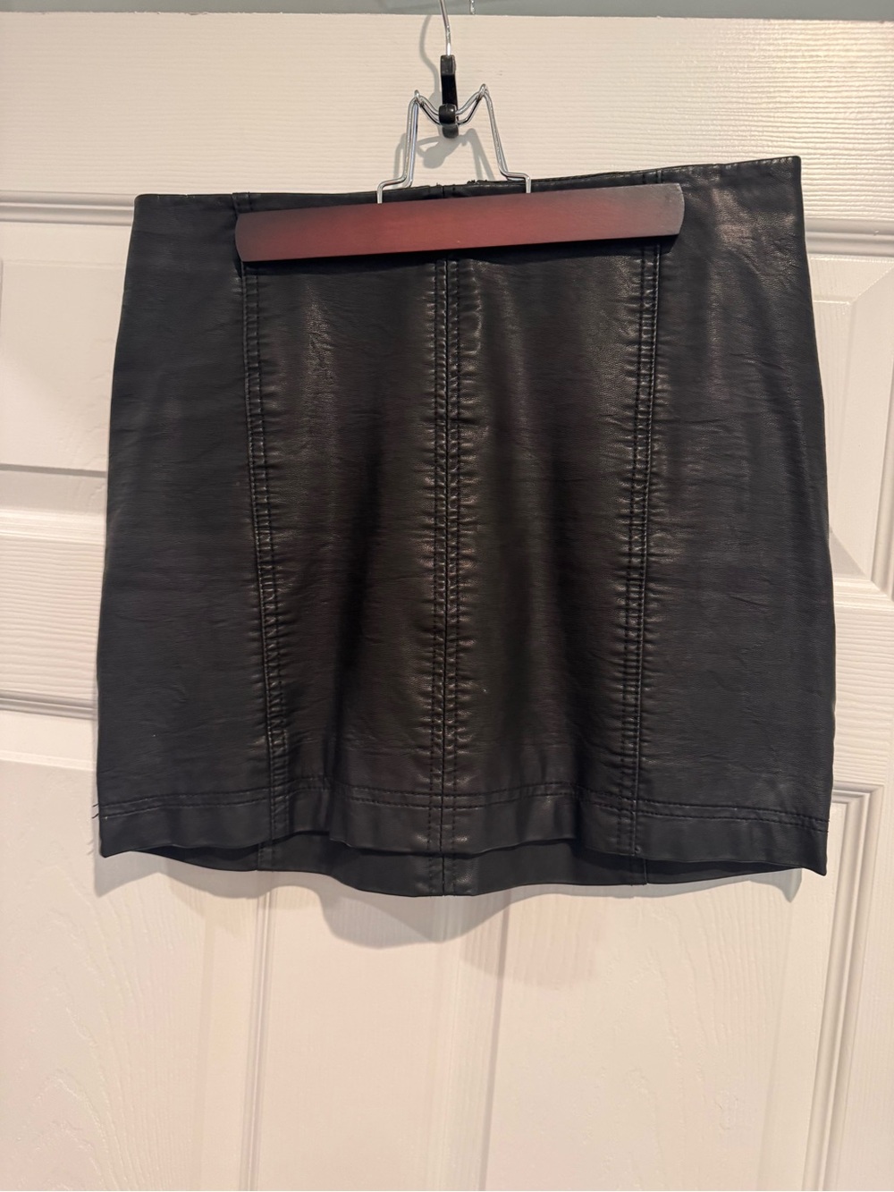 Free People Black Faux Leather Mini Skirt with Panel Stitching